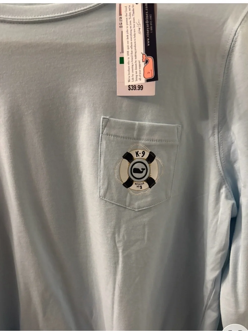 NWT Vineyard Vines Light Blue K-9 Lifesaver Dog Long Sleeve Tee - Picture 4 of 4